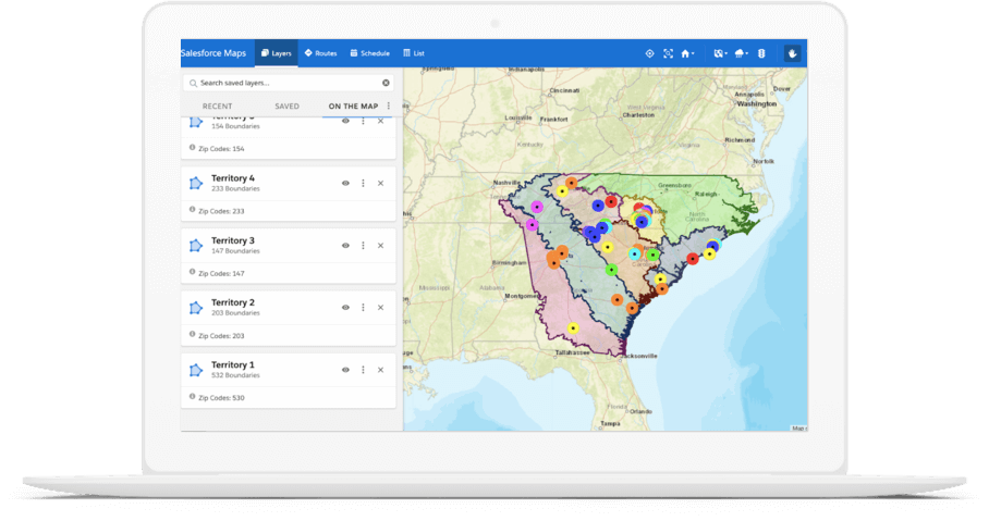 Salesforce Maps unterstützt Vertriebsmitarbeiter durch ein kartenbasiertes Interface