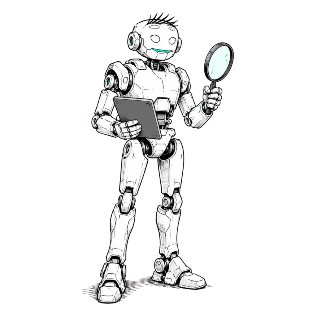 Illustration: Ein Roboter schaut sich die E-Mail Performance an