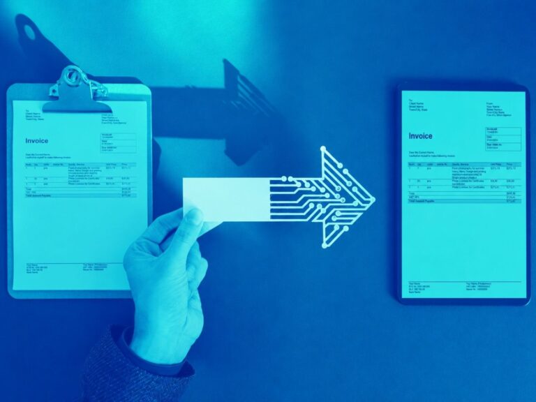 Visualisierung der Entwicklung einer Papierrechnung zu einer E-Rechnung für Unternehmen